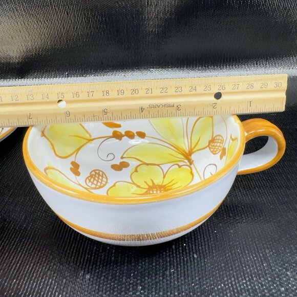 Italian Pottery Oversized Teacup And Saucer Set Hand Painted Yellow Flowers VTG - Picture 2 of 15